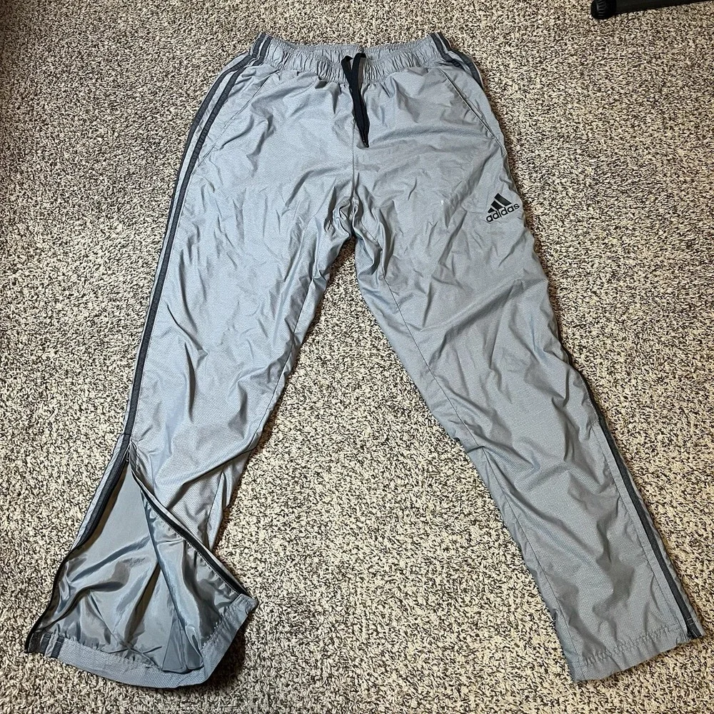 Adidas S86814 Men's Gray Wind Track Pants Size M Ankle Zip Diamond Ripstop